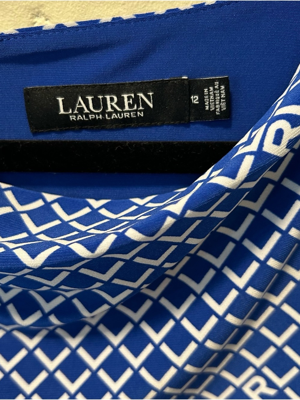 Lauren Ralph Lauren Blue Logo Print Faux Wrap Sheath Dress Sz 12 Career Classic - Picture 2 of 8